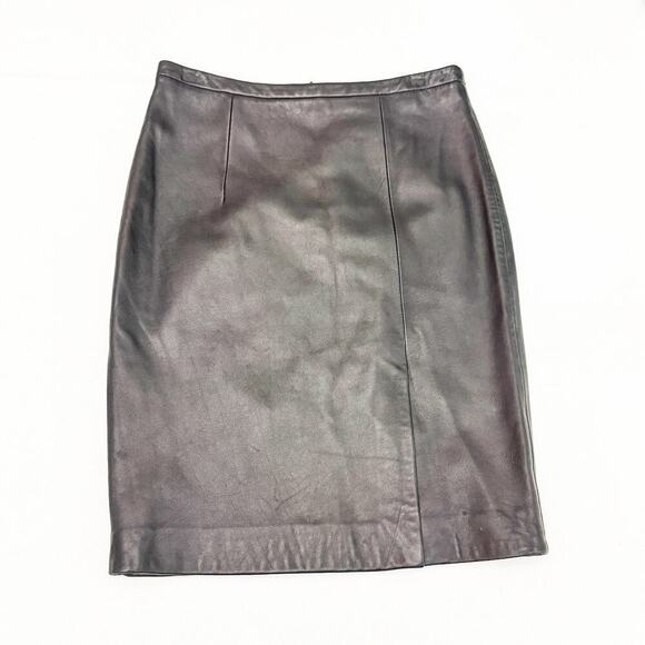 Michael Kors Black Leather Classic Front Slit Pencil Skirt Size 4 Pristine - Picture 1 of 5